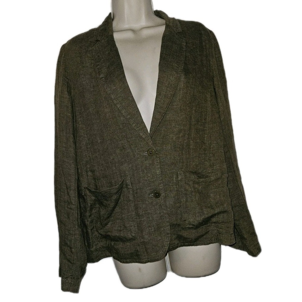 Eileen Fisher Gray Linen Shaped Blazer Notched Lapel Collar Designer Women's XS - Picture 1 of 4